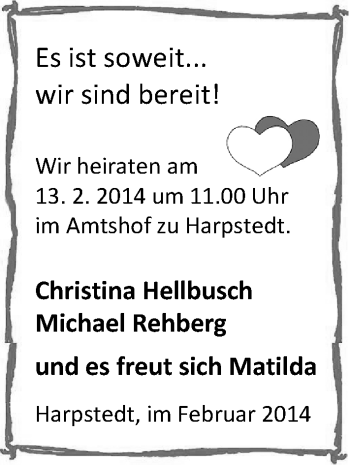Hochzeitsanzeige von Christina Hellbusch von Nordwest-Zeitung