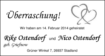 Hochzeitsanzeige von Rike Ostendorf von Nordwest-Zeitung
