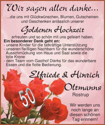 Hochzeitsanzeige von Elfriede Oltmanns von Nordwest-Zeitung