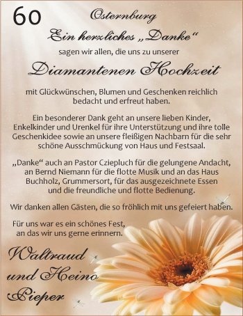 Hochzeitsanzeige von Waltraud Pieper von Nordwest-Zeitung
