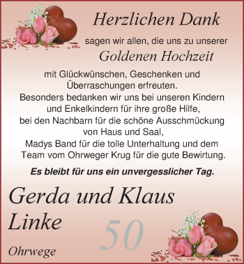 Hochzeitsanzeige von Gerda Linke von Nordwest-Zeitung