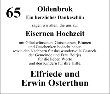 Hochzeitsanzeige von Elfriede Osterthun von Nordwest-Zeitung