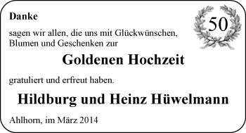 Hochzeitsanzeige von Hildburg Hüwelmann von Nordwest-Zeitung