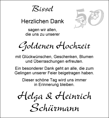 Hochzeitsanzeige von Helga Schürmann von Nordwest-Zeitung