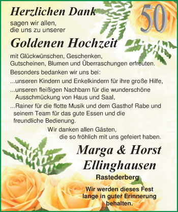 Hochzeitsanzeige von Marga Ellinghaus von Nordwest-Zeitung