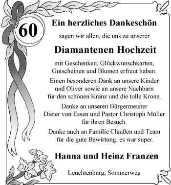 Hochzeitsanzeige von Hanna Franzen von Nordwest-Zeitung