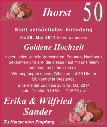 Hochzeitsanzeige von Erika Sander von Nordwest-Zeitung