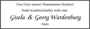 Hochzeitsanzeige von Gisela Wardenburg von Nordwest-Zeitung