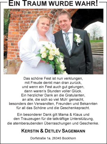 Hochzeitsanzeige von Kerstin Sagemann von Nordwest-Zeitung