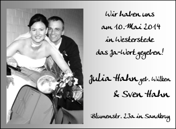 Hochzeitsanzeige von Julia Hahn von Nordwest-Zeitung