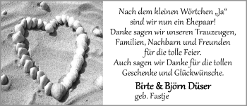 Hochzeitsanzeige von Birte Düser von Nordwest-Zeitung