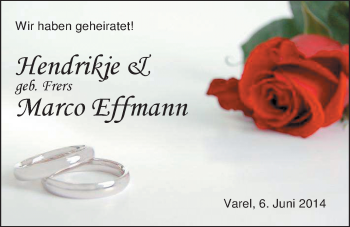 Hochzeitsanzeige von Hendrikje Effmann von Nordwest-Zeitung