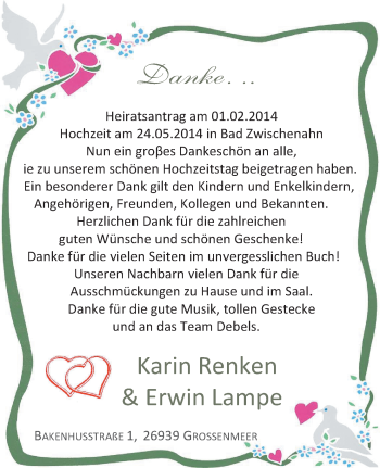 Hochzeitsanzeige von Karin Renken von Nordwest-Zeitung