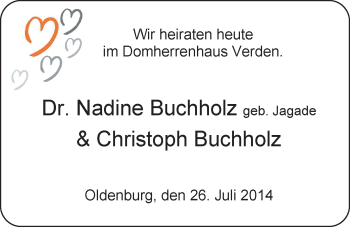 Hochzeitsanzeige von Dr. Nadine Buchholz von Nordwest-Zeitung