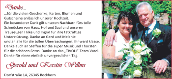 Hochzeitsanzeige von Kerstin Willms von Nordwest-Zeitung