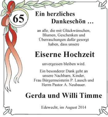 Hochzeitsanzeige von Gerda Timme von Nordwest-Zeitung