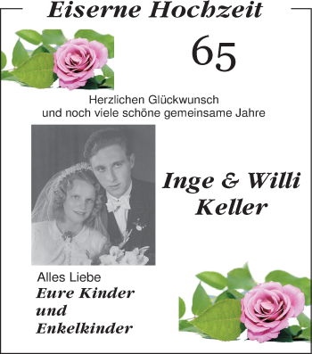 Hochzeitsanzeige von Inge Keller von Nordwest-Zeitung