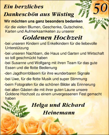 Hochzeitsanzeige von Helga Heinemann von Nordwest-Zeitung