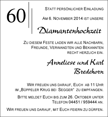 Hochzeitsanzeige von Anneliese Bredehorn von Nordwest-Zeitung