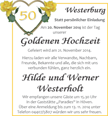 Hochzeitsanzeige von Hilde Westerholt von Nordwest-Zeitung