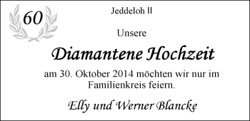 Hochzeitsanzeige von Elly Blancke von Nordwest-Zeitung
