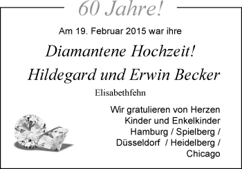 Hochzeitsanzeige von Hildegard Becker von Nordwest-Zeitung