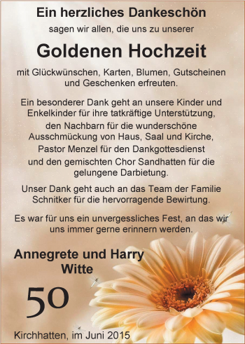 Hochzeitsanzeige von Annegrete Witte von Nordwest-Zeitung