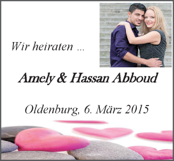 Hochzeitsanzeige von Amely Abboud von Nordwest-Zeitung