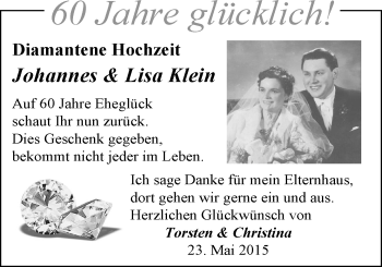 Hochzeitsanzeige von Johannes Klein von Nordwest-Zeitung