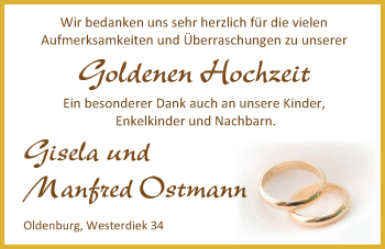Hochzeitsanzeige von Gisela Ostmann von Nordwest-Zeitung