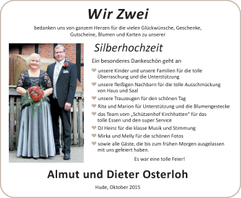 Hochzeitsanzeige von Almut Osterloh von Nordwest-Zeitung
