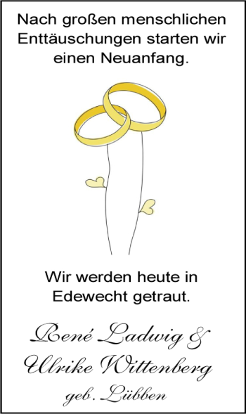 Hochzeitsanzeige von René Ladwig Wittenberg von Nordwest Zeitung