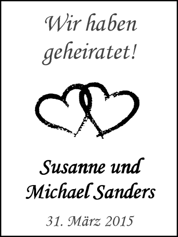 Hochzeitsanzeige von Susanne Sanders von Nordwest-Zeitung