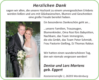 Hochzeitsanzeige von Denise Martens von Nordwest-Zeitung