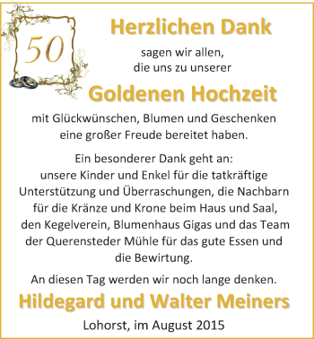 Hochzeitsanzeige von Hildegard Meiners von Nordwest-Zeitung