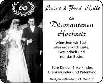Hochzeitsanzeige von Luise Halle von Nordwest-Zeitung