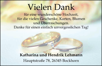Hochzeitsanzeige von Katharina Lehmann von Nordwest-Zeitung