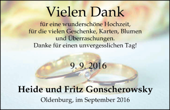 Hochzeitsanzeige von Heide Gonscherowsky von Nordwest-Zeitung