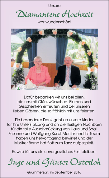 Hochzeitsanzeige von Inge Osterloh von Nordwest-Zeitung