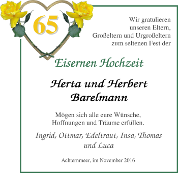 Hochzeitsanzeige von Herta Barelmann von Nordwest-Zeitung