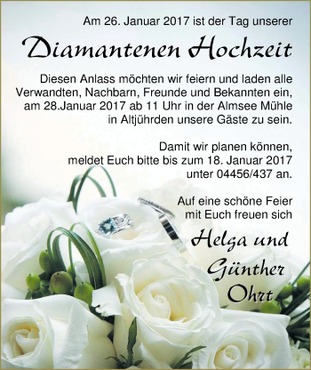 Hochzeitsanzeige von Helga Ohrt von Nordwest-Zeitung