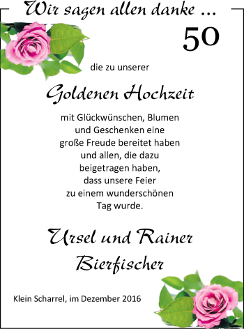 Hochzeitsanzeige von Ursel Bierfisch von Nordwest-Zeitung
