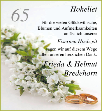 Hochzeitsanzeige von Frieda Bredehorn von Nordwest-Zeitung