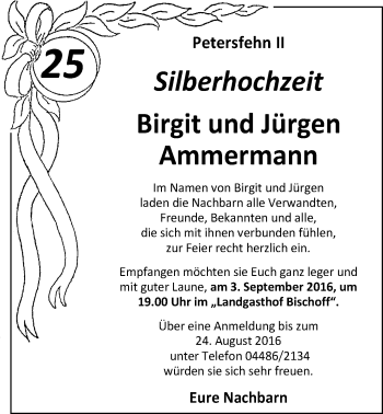 Hochzeitsanzeige von Birgit Ammermann von Nordwest-Zeitung