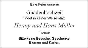 Hochzeitsanzeige von Henny Müller von Nordwest-Zeitung