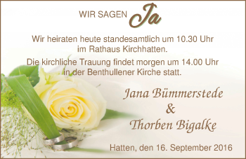 Hochzeitsanzeige von Jana Bümmerstede von Nordwest-Zeitung