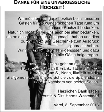 Hochzeitsanzeige von Kerstin Herms-Westendorf von Nordwest-Zeitung