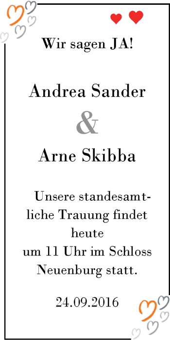 Hochzeitsanzeige von Andrea Sander von Nordwest-Zeitung