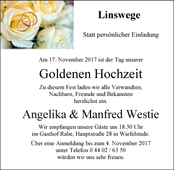 Hochzeitsanzeige von Angelika Westie von Nordwest-Zeitung