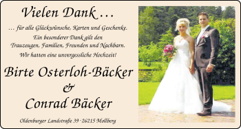 Hochzeitsanzeige von Birte Osterloh-Bäcker von Nordwest-Zeitung